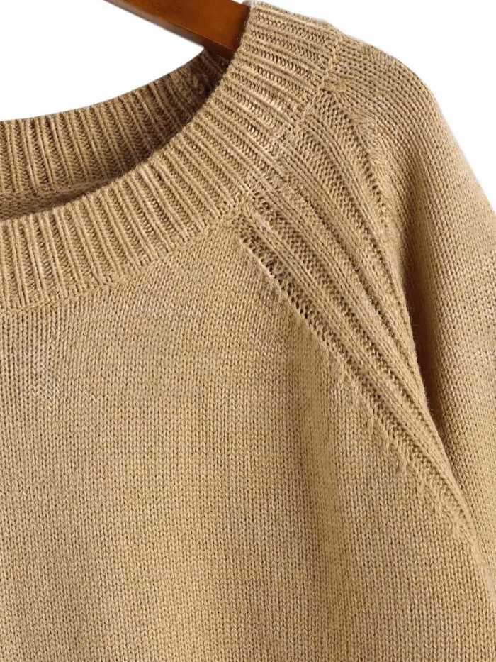 Aztec Pattern Crew Neck Split Sweater, Vintage Long Sleeve Raglan Shoulder Sweater, Women's Clothing