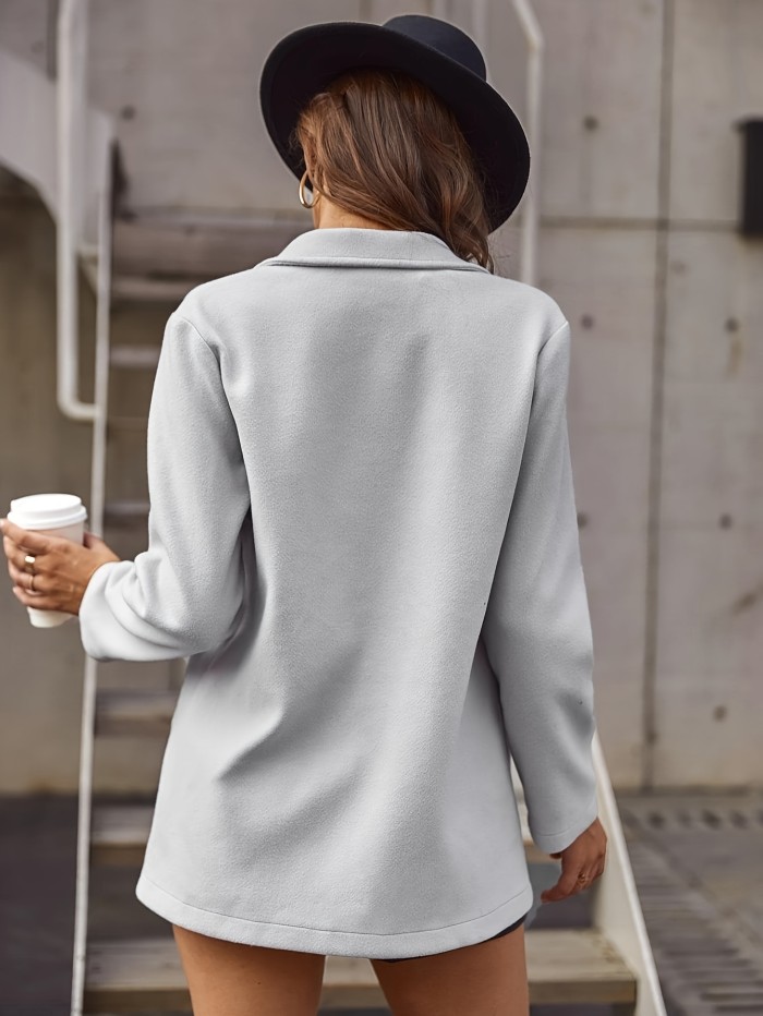 Double-breasted Notched Collar Blazer, Elegant Long Sleeve Blazer For Work & Office, Women's Clothing