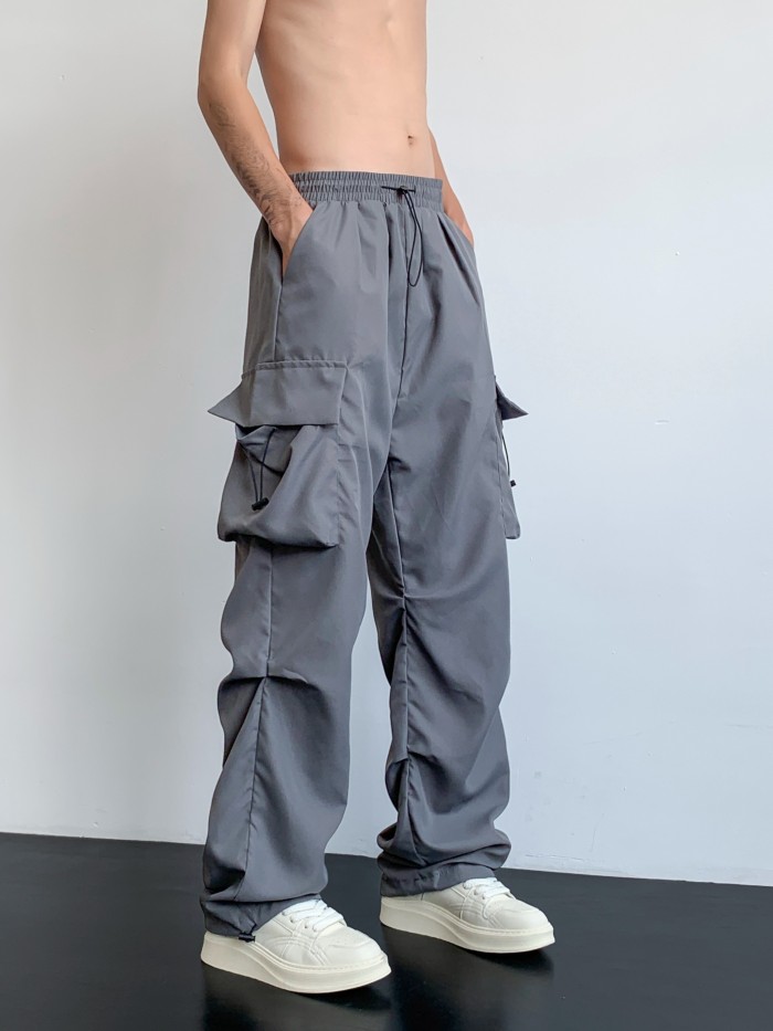 Loose Fit Multi Pocket Cargo Pants, Men's Casual Hip Hop Style Wide Leg Pants For Spring Summer Outdoor