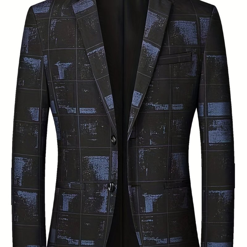 Stylish Plaid Two Button Blazer, Men's Casual Allover Print Flap Pocket Lapel Sports Coat For Spring Fall Party Dinner