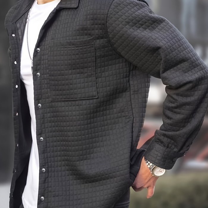 Men's Lapel Collar Large Pockets Shirt, Solid Color Trendy Loose Shirt Jacket For Spring Autumn