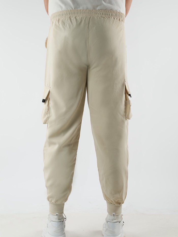 Men's Drawstring Flap Pocket Cargo Pants, Loose Trendy Jogger Pants