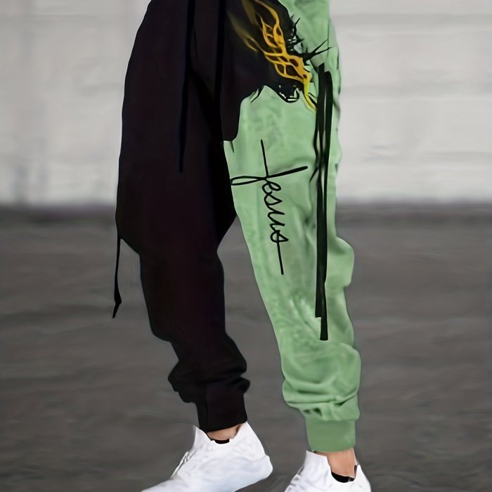 Street Style Men's Two-color Drawstring Pocket Sweatpants, Loose Trendy Comfy Jogger Pants