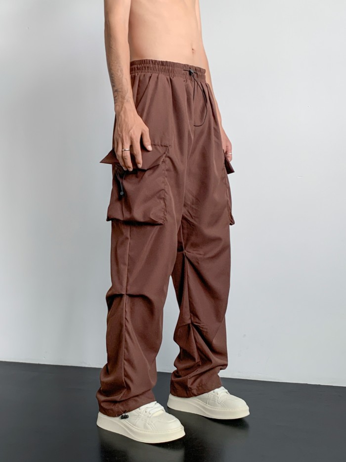 Loose Fit Multi Pocket Cargo Pants, Men's Casual Hip Hop Style Wide Leg Pants For Spring Summer Outdoor