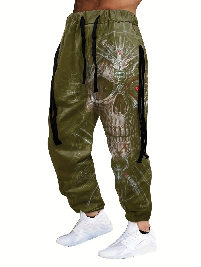 Halloween Skull Print, Men's Drawstring Sweatpants, Casual Comfy Jogger Pants, Men's Clothing