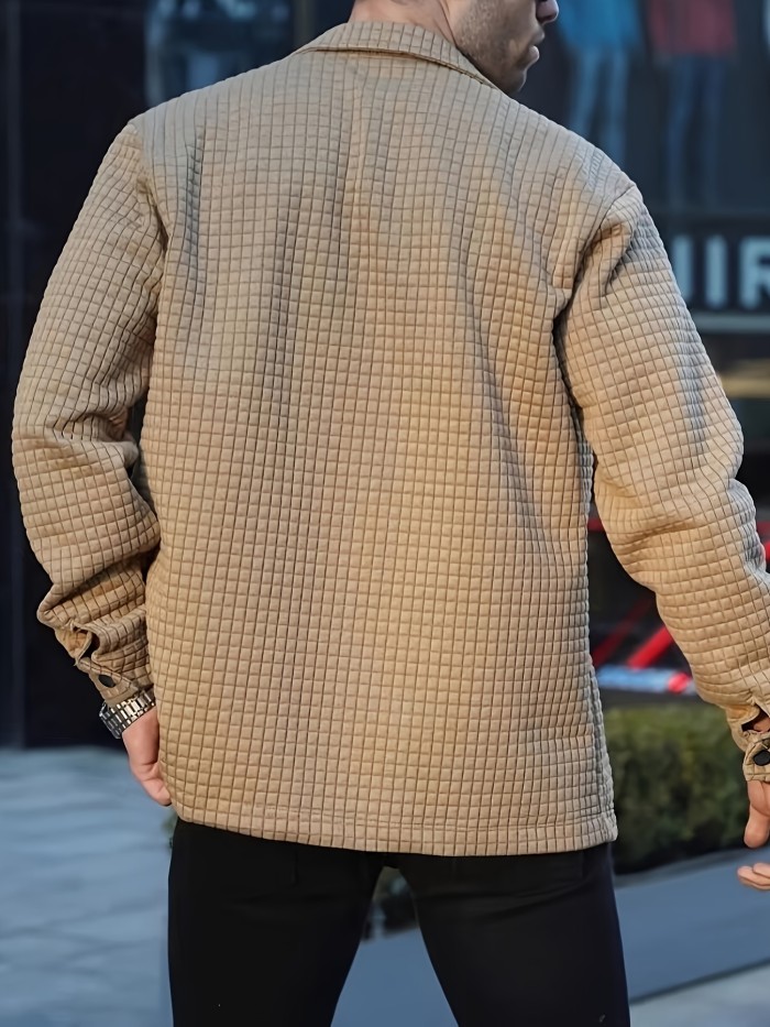 Men's Lapel Collar Large Pockets Shirt, Solid Color Trendy Loose Shirt Jacket For Spring Autumn