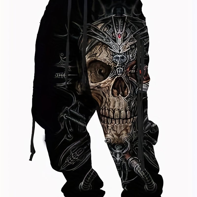 Halloween Skull Print, Men's Drawstring Sweatpants, Casual Comfy Jogger Pants, Men's Clothing