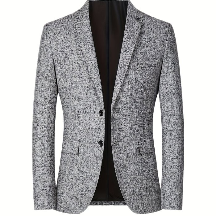 Father's Day Gift, Two Button Blazer, Men's Casual Solid Color Flap Pocket Lapel Sports Coat For Spring Fall Business