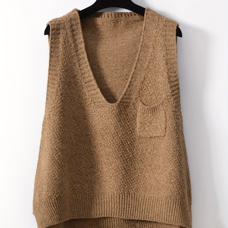 Solid V-neck Sweater Vest, Casual Sweater Vest For Fall & Winter, Women's Clothing