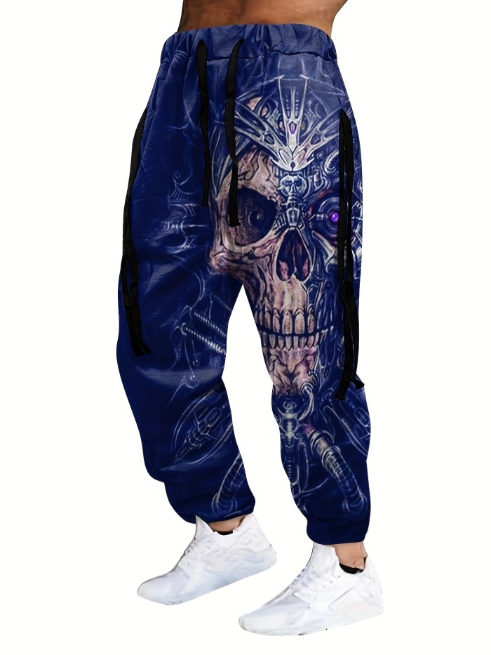 Halloween Skull Print, Men's Drawstring Sweatpants, Casual Comfy Jogger Pants, Men's Clothing