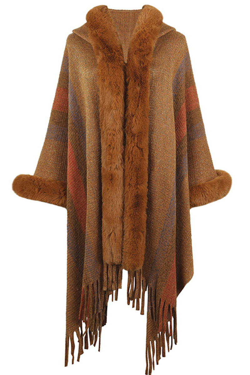 Fur Collar Cable Knit Sweater main image 1