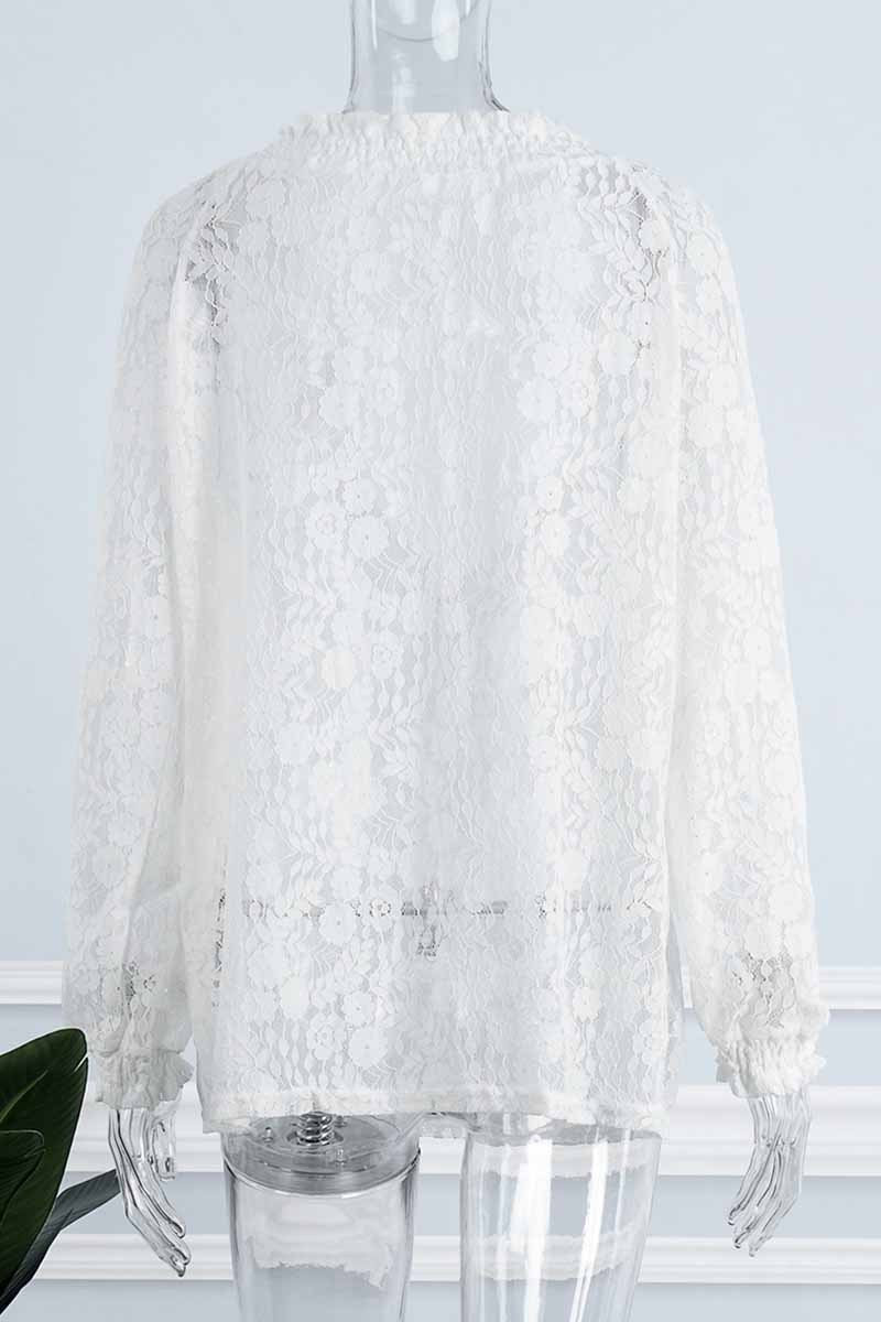 Solid Color Chiffon Ruffled V-neck Patchwork Top main image 0