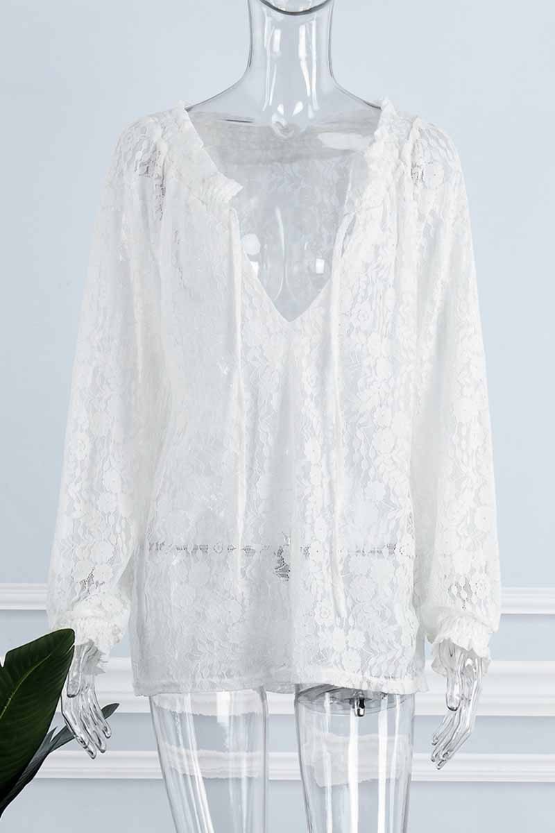 Casual Print Patchwork V Neck Tops(9 Colors) main image 1