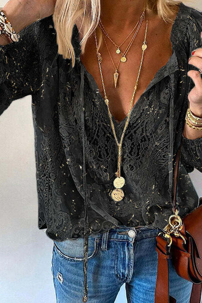 Women's Vintage Western Turquoise Patchwork V-Neck Top main image 1