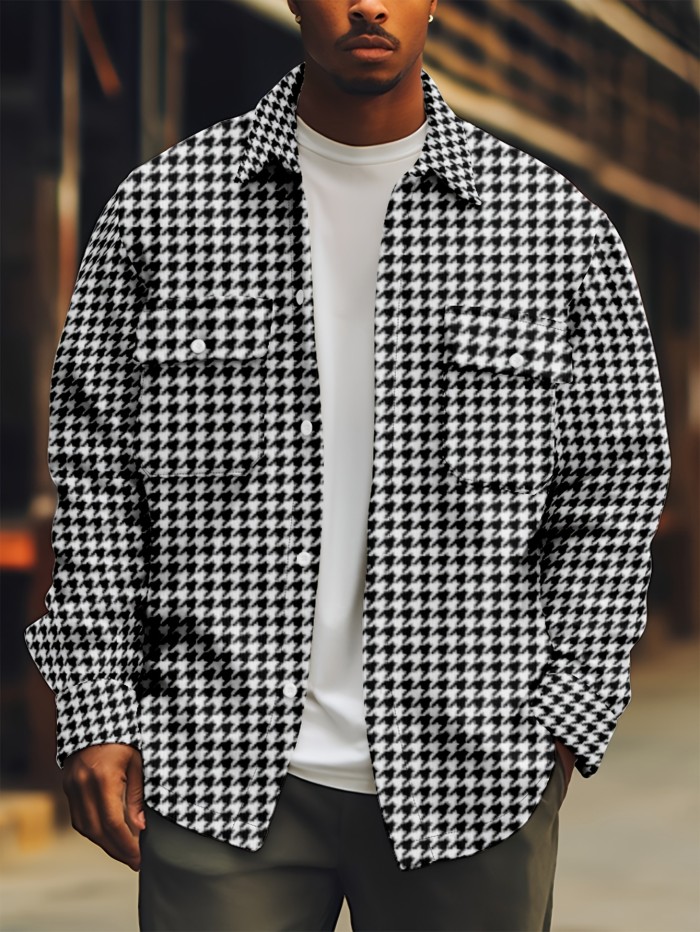Men's Casual All Over Print Jacket, Street Style Button Up Jacket For Spring Fall