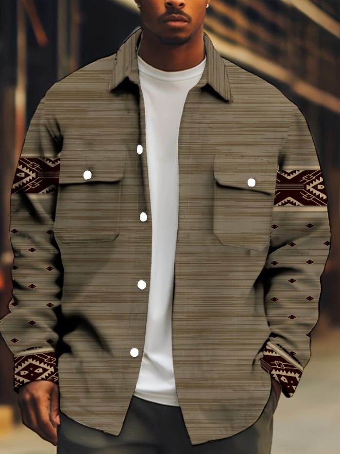 Ethnic Style Printed Lightweight Jacket, Men's Casual Street Style Jacket