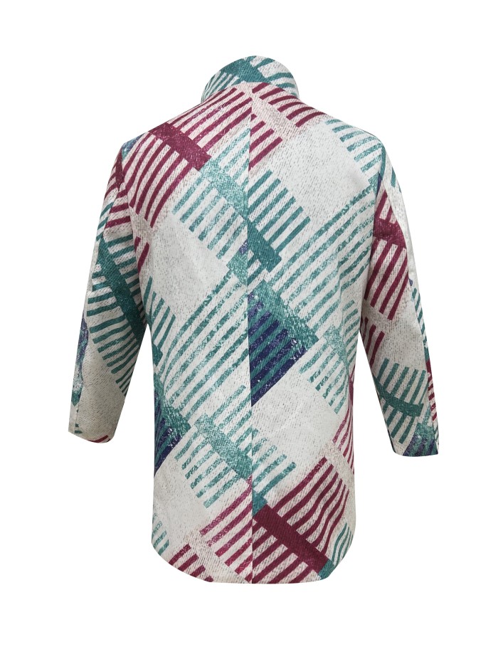 Plus Size Men's Contrast Color Stripes Print Coat, Fashion Casual Street Style Jacket For Autumn\u002Fwinter, Men's Clothing