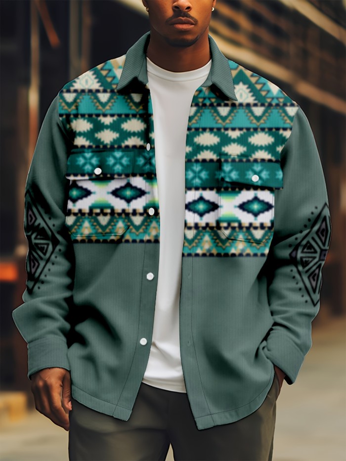 Ethnic Style Printed Lightweight Jacket, Men's Casual Street Style Jacket