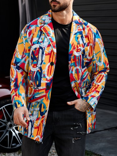 Men's Casual Allover Print Lapel Lightweight Jacket For Spring Fall