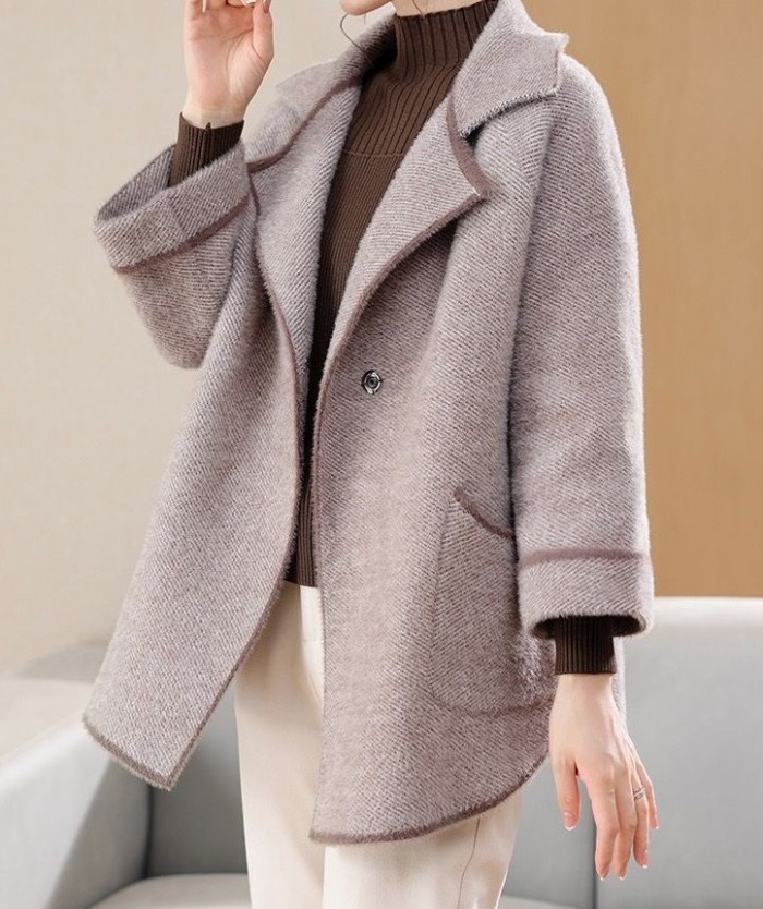 Gray Elegant Stand Collar Plain Jacket