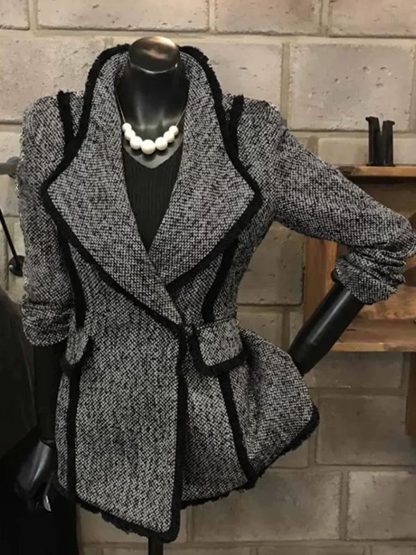 Gray Elegant Stand Collar Plain Jacket