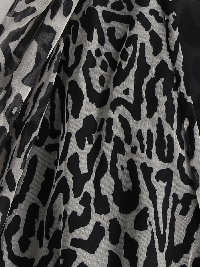 Leopard Print V Neck Elegant Dress, Sexy Long Sleeve Dress For Fall & Spring, Women's Clothing