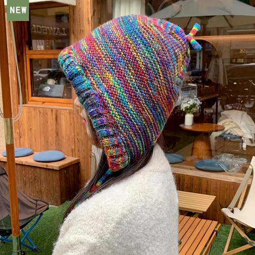Colorful Winter Knitted Beanie Hat, Ethnic Style Windproof Hat, Women Girls Cute Warm Stretchy Knitted Hat