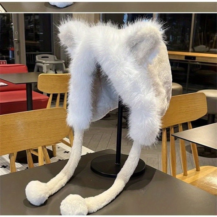 Trendy Furry Fox Ear Flap Hats Cute Cartoon Plush Hats Thick Coldproof Winter Warm Beanies Hat For Women Girls