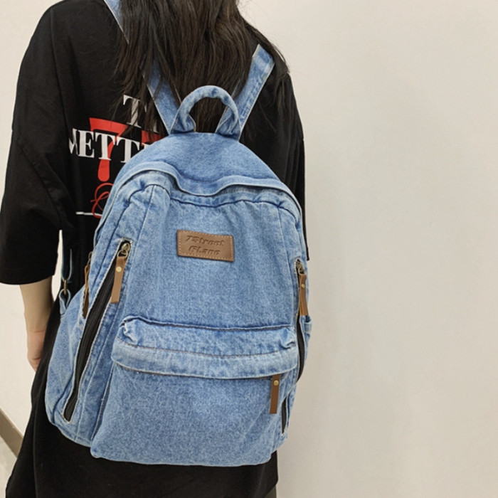 Vintage Denim Backpack Purse, Preppy College School Daypack, Travel Commute Knapsack & Laptop Bag