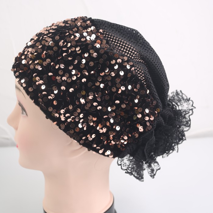 Vintage Beads Flower Turban Cap Faux Pearl Decor Elegant Embroidery Lace Beanie Ramadan Head Wrap Thin Lightweight Inner Hijab Hats For Women