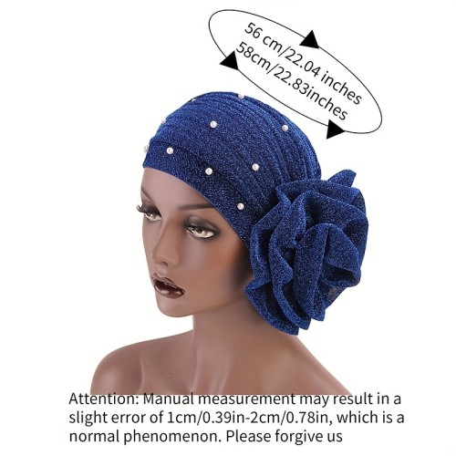 Fashionable Pleated Turban, Faux Pearl Flower Decor Breathable Head Wrap For Women, Solid Color Elegant Head Scarf For Daily Life