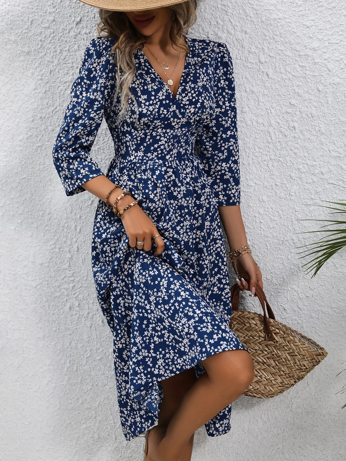 Girls Floral Print Round Neck A-Line Cotton Midi Dress main image 0