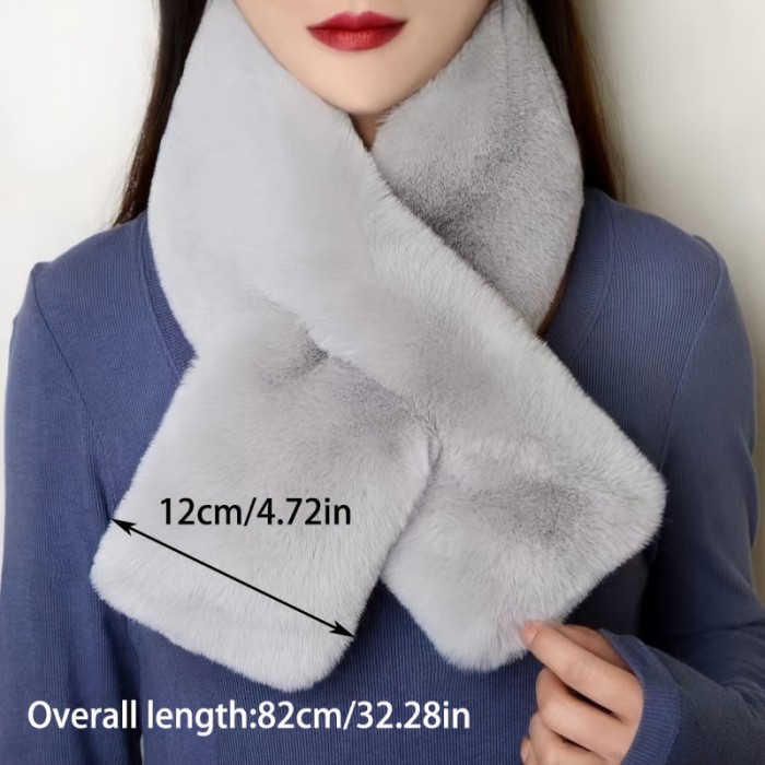 Classic Faux Fur Collar Cross Scarf, Mature Style Monochrome Furry Scarf, Winter Thickened Warm Soft Cozy Fuzzy Scarf For Women