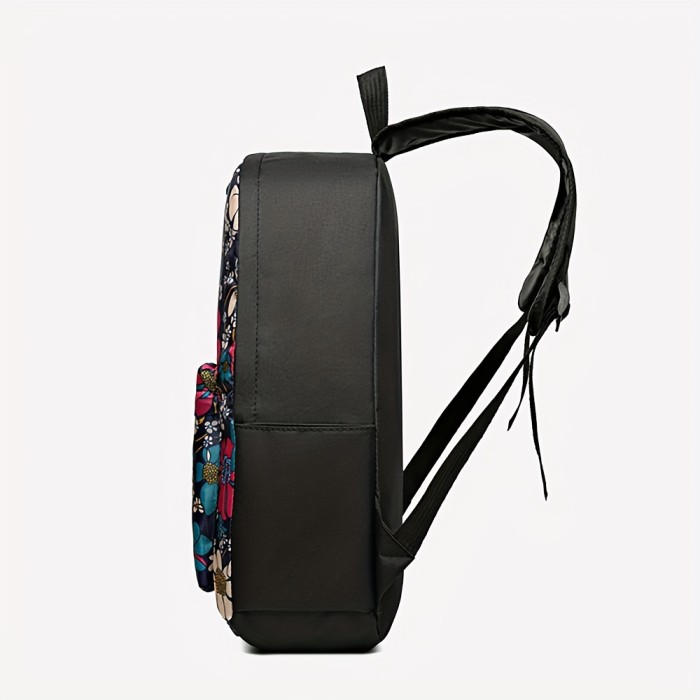 Trendy Flower Print Backpack, Portable Multi-pocket Book Bag, Perfect Outdoor Casual Knapsack