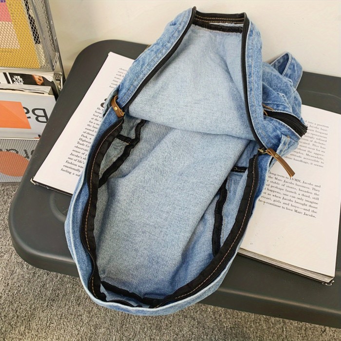 Vintage Denim Backpack Purse, Preppy College School Daypack, Travel Commute Knapsack & Laptop Bag