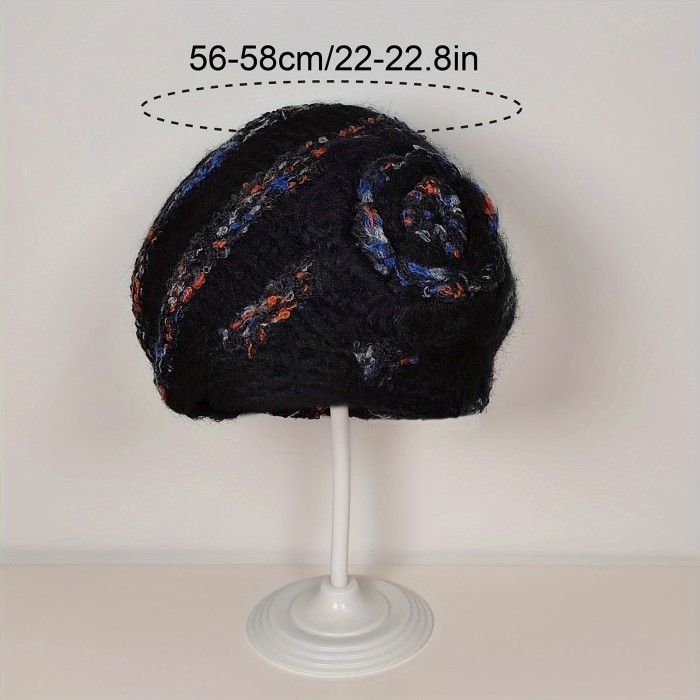 Women's Retro Colored Ear Protection Warm Knitted Hat With Floral Decoration, Comfortable Windproof Outdoor Brimless Hat