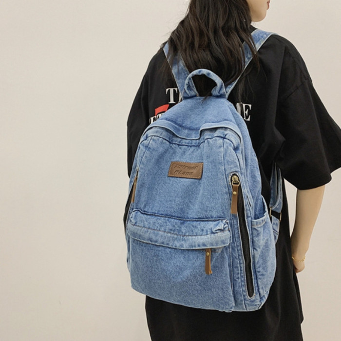 Vintage Denim Backpack Purse, Preppy College School Daypack, Travel Commute Knapsack & Laptop Bag