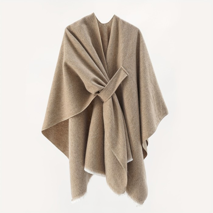 Solid Color Comfortable Shawl With Sleeves, Multifunctional Outdoor Windproof And Coldproof Cloak