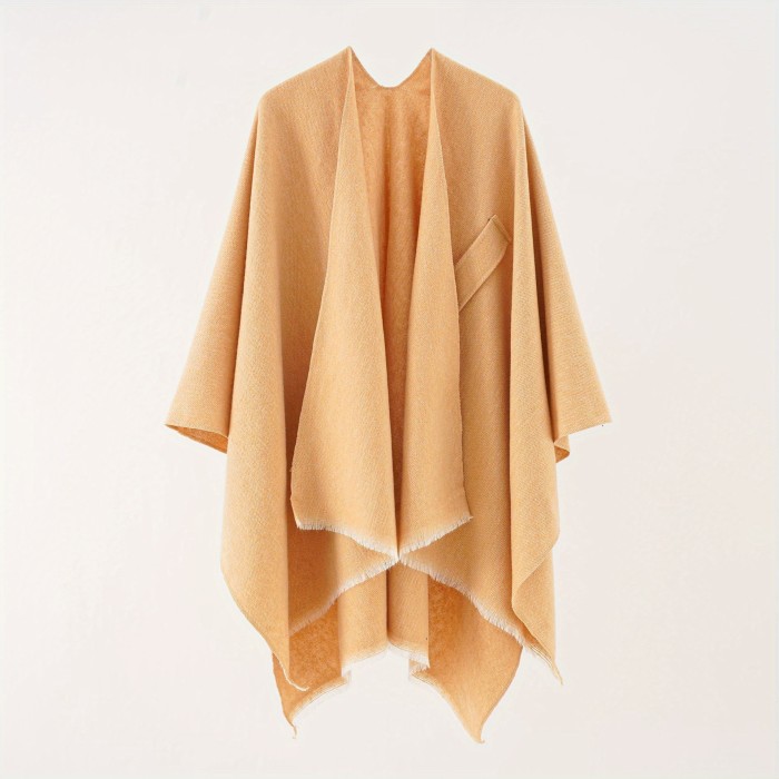 Solid Color Comfortable Shawl With Sleeves, Multifunctional Outdoor Windproof And Coldproof Cloak