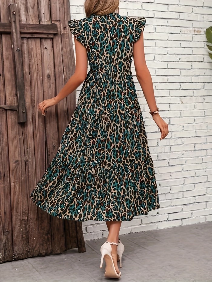 Allover Print V Neck Dress, Elegant Flutter Sleeve Dress For Spring & Summer, Women's Clothing