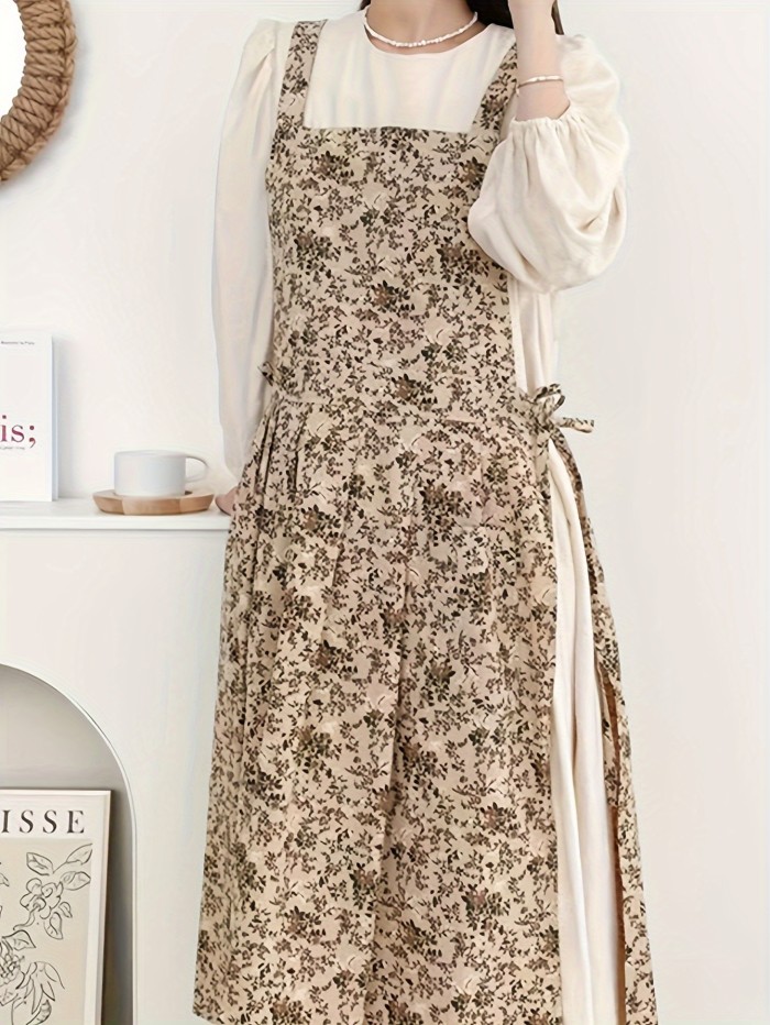 Floral Print Split Hem Dress, Casual Sleeveless Square Neck Dress , Women's Clothing