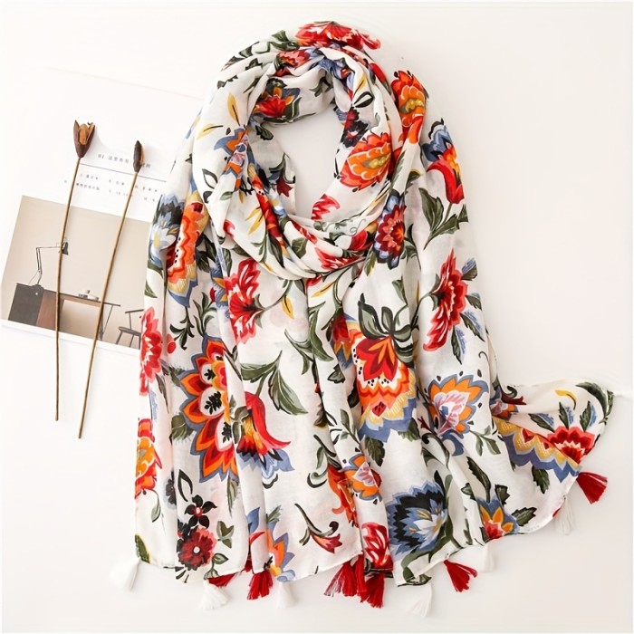 Fashion Ethnic Style Travel Shawl Printed Tassel Scarf Women's Retro Warm Scarf