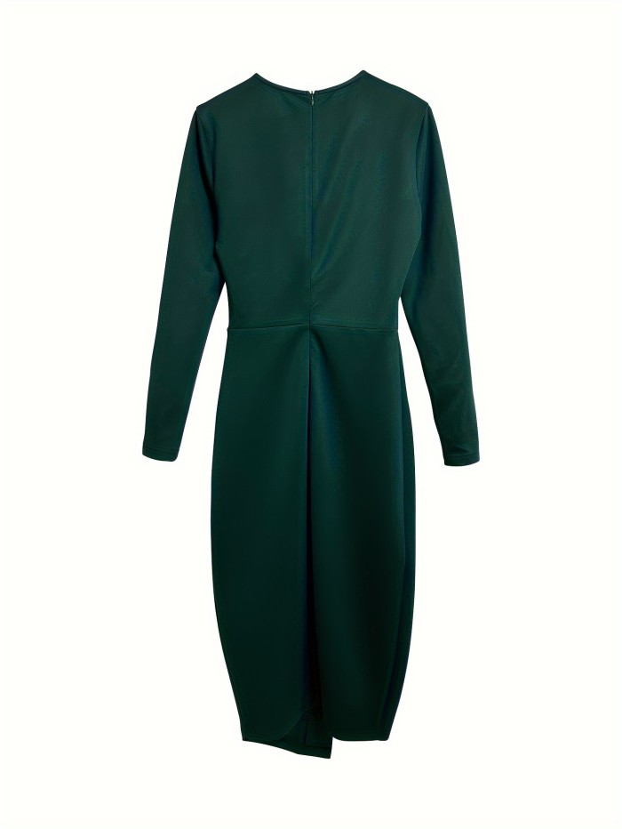 Asymmetrical Surplice Neck Dress, Elegant Long Sleeve Bodycon Dress, Women's Clothing