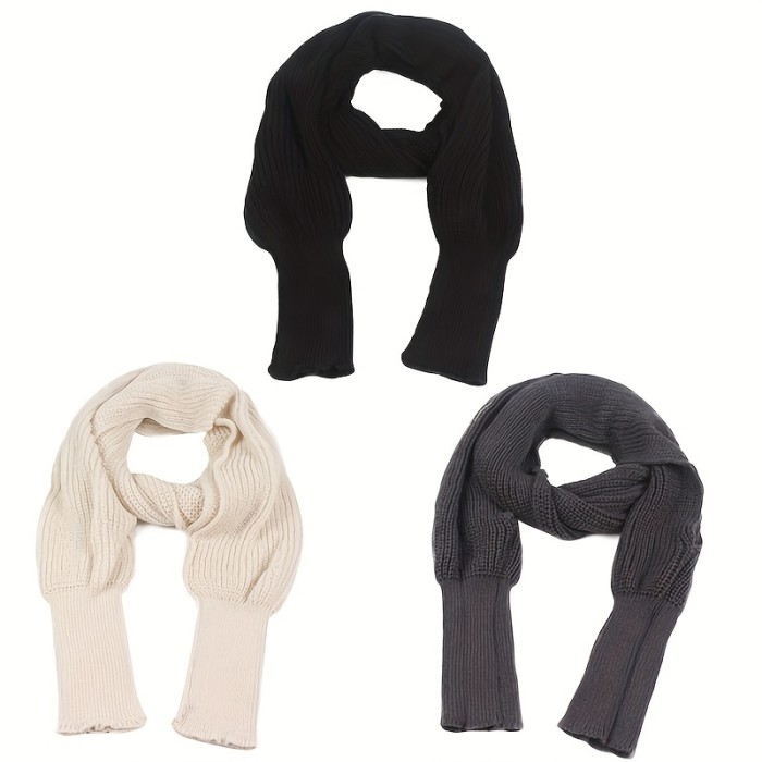 Autumn Winter Knitted Shawl With Sleeve Monochrome Elastic Warm Outside Coldproof Short Shawl
