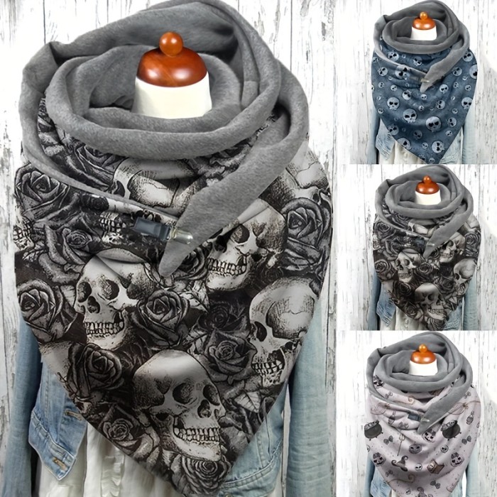 1pc Horror Scarf - Halloween Skull Print Soft Wrap Casual Warm Shawls Comfortable Scarf