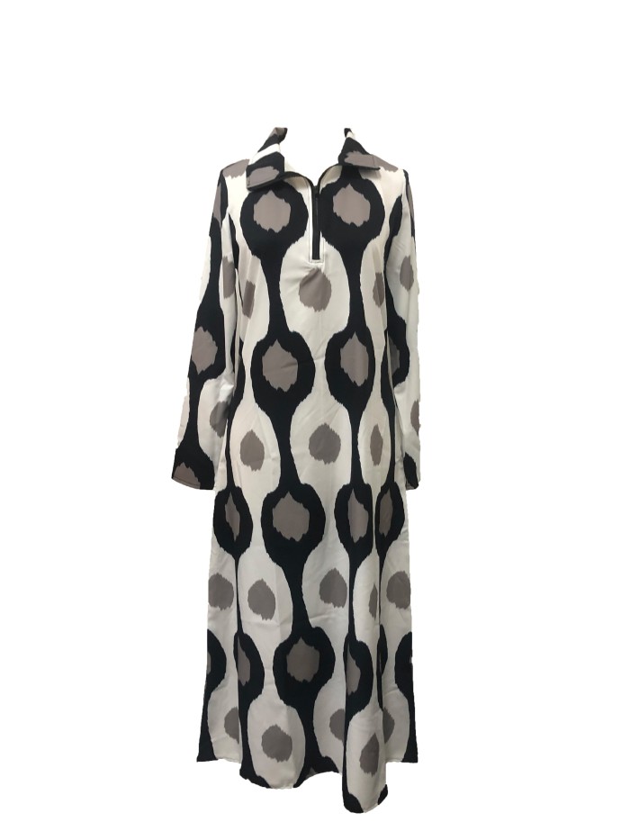 Allover Print V Neck Dress, Vintage Long Sleeve Dress For Spring & Fall, Women's Clothing