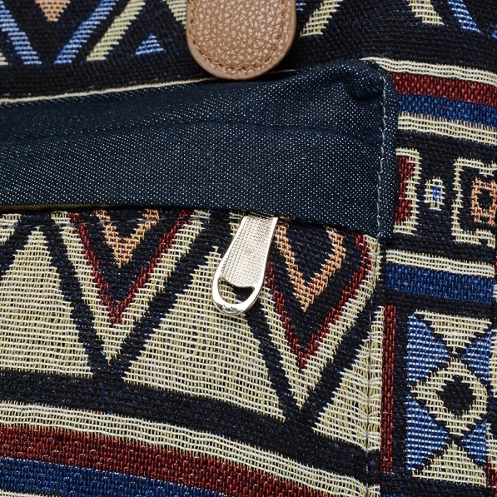 Ethnic Style Canvas Flap Backpack, Bohemian Drawstring Daypack, Geometric Pattern Travel Schoolbag
