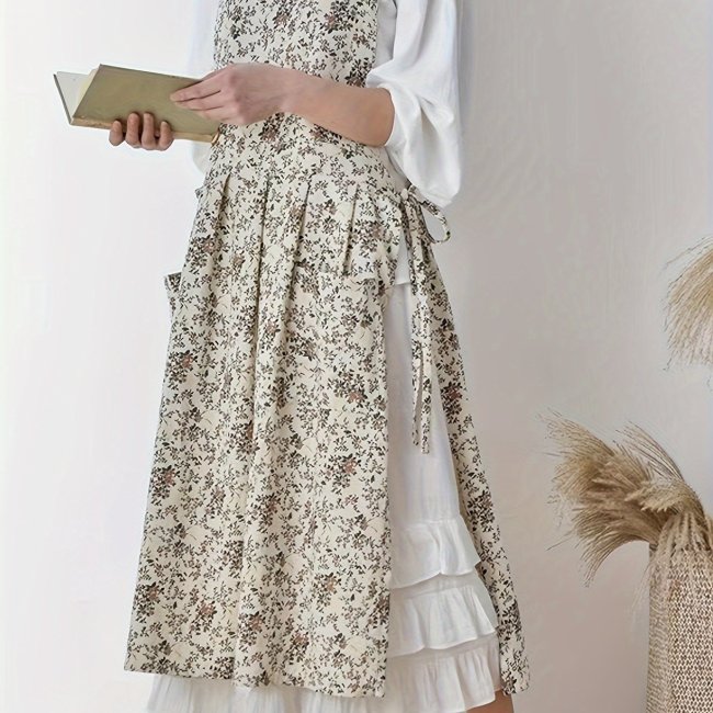 Flower Print Square Neck Denim Overall Dress main image 1