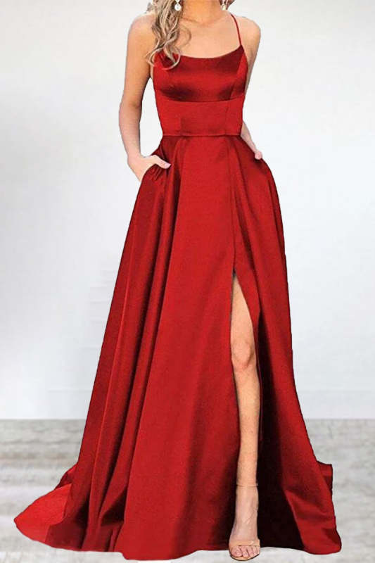 Sexy Formal Solid High Opening U Neck Evening Dress