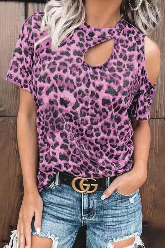 Fashion Street Leopard Hollowed Out O Neck T-Shirts